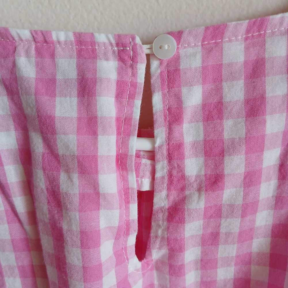 Fashion- Pink Gingham Elbow Sleeves with Wrap  Waist Front/Side Tie Dress - Picture 7 of 11